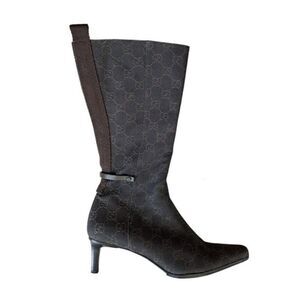 Gucci GG Monogram Kitten Heel Tall Brown Boots US 9
